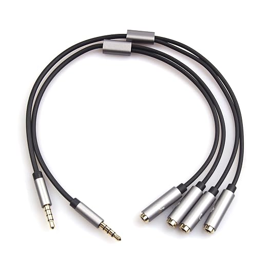 REXUS Grey 2-Pack 3.5mm Y Splitter Stereo Audio Cable 4-Pole Male to 2 Female