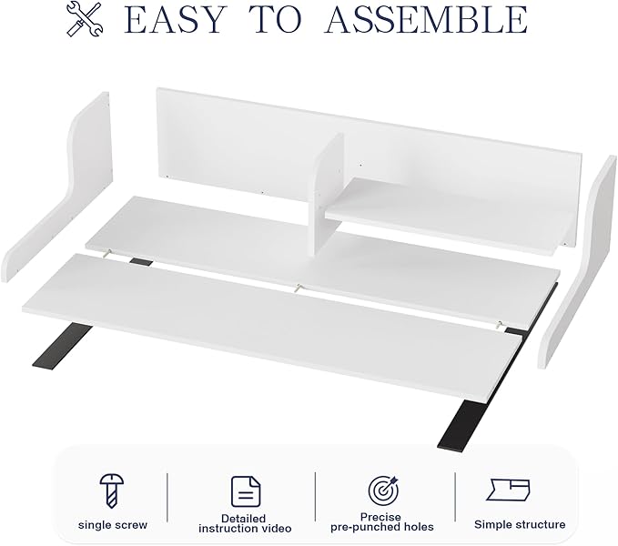 DTK Washer Dryer Wood Countertop with Shelf, Laundry Topper with Non-Slip Mat,27.55" Depth x 54" Width Dryer Covers for The Top with Edge Rails (White)