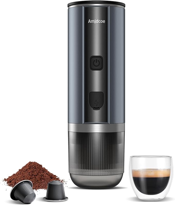 Amjdcoe Portable Espresso Maker, 20 Bar Electric Espresso Machine for Travel, Camping, Rechargeable USB-C Mini Coffee Maker for NS Capsule Pods and Ground Coffee, Matte Black