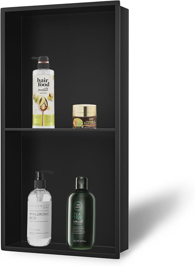 Neodrain No Tile Shower Niche Insert Tile Ready, Black Recessed Wall Niche for Shower Organizer(Inner Size 12"x24") - Stainless Steel Built-in Bathroom Shelf, No Tile Needed, Matte Black