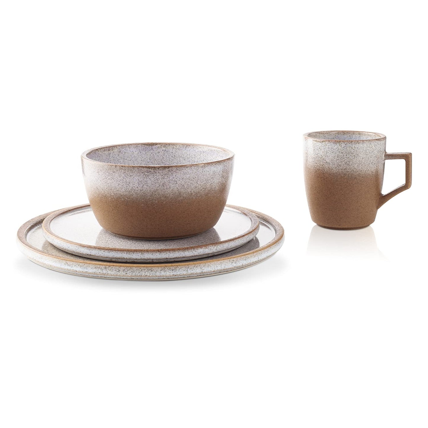 Stone Lain Vince Rustic Stoneware Reactive Glaze Dinnerware Set, Service for 4, Brown, 16 Piece