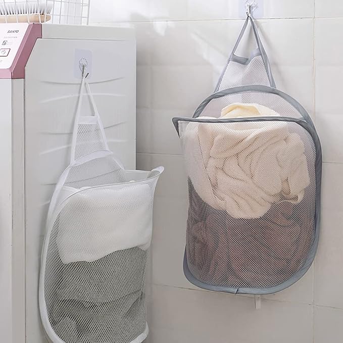 Mesh Collapsible Small Wall Laundry Baskets,Hanging Laundry Hamper,for Hotel, University Dormitory Use by HHSSALIN (2, CLASSIC)