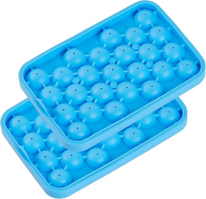 Obsoorth Round Ice Cube Tray 2 Pack BPA Free Silicone Flexible Easy Release 1.1 Inch x 50PCS Small Ice Ball Maker Mold for Whiskey, Cocktail, Chilling (Yellow)