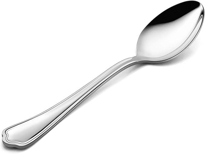 Teaspoon Set of 12, E-far 6.7 Inch Stainless Steel Spoons for Kitchen or Restaurant, Non-toxic & Mirror Polished, Scalloped Edge & Dishwasher Safe