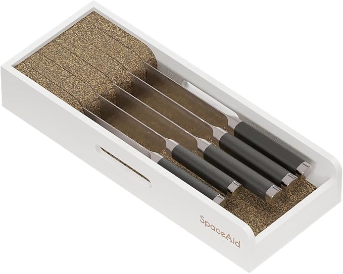 SpaceAid Knife Drawer Organizer Bamboo Insert Dock, Kitchen Steak Knives Holder Organizers Block for Drawer in Storage Organization (Small)