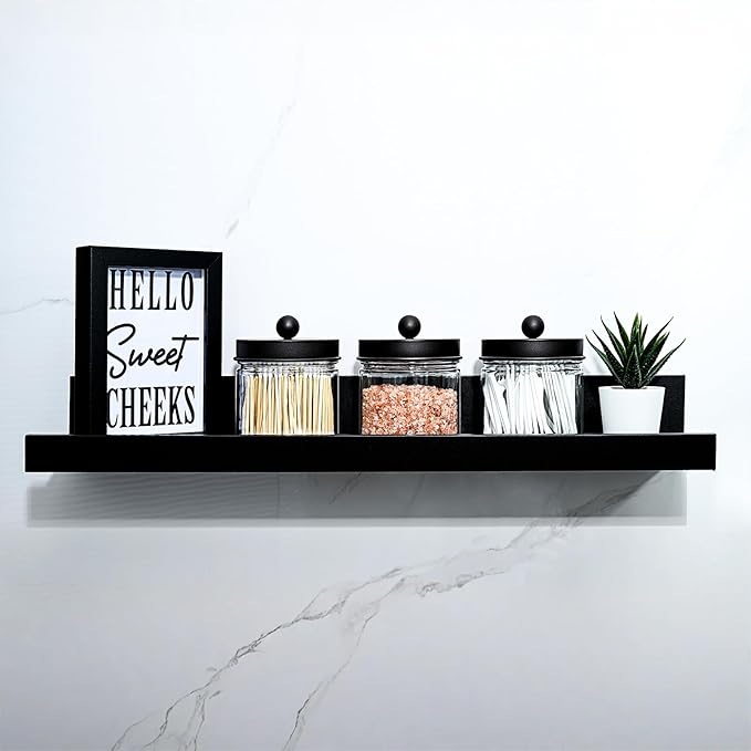 SheeChung Bathroom Organizers and Storage - 1Pack Qtip Holders Bathroom Canister Apothecary Jars for Cotton Swabs, Rounds, Balls, Qtips,Makeup Sponges, Flossers,Bath Salts - Black