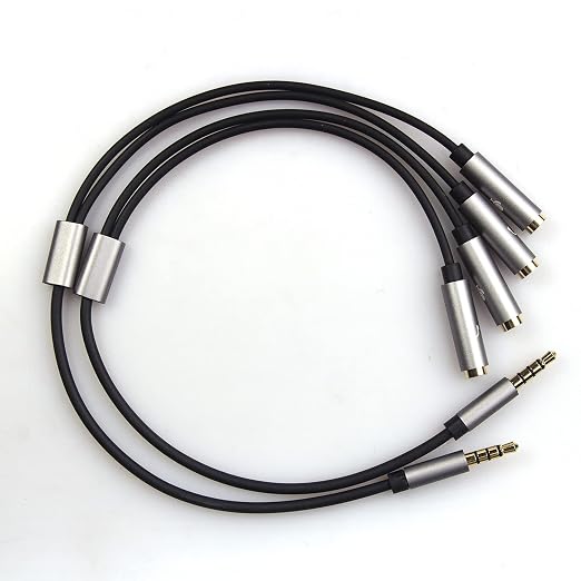 REXUS Grey 2-Pack 3.5mm Y Splitter Stereo Audio Cable 4-Pole Male to 2 Female