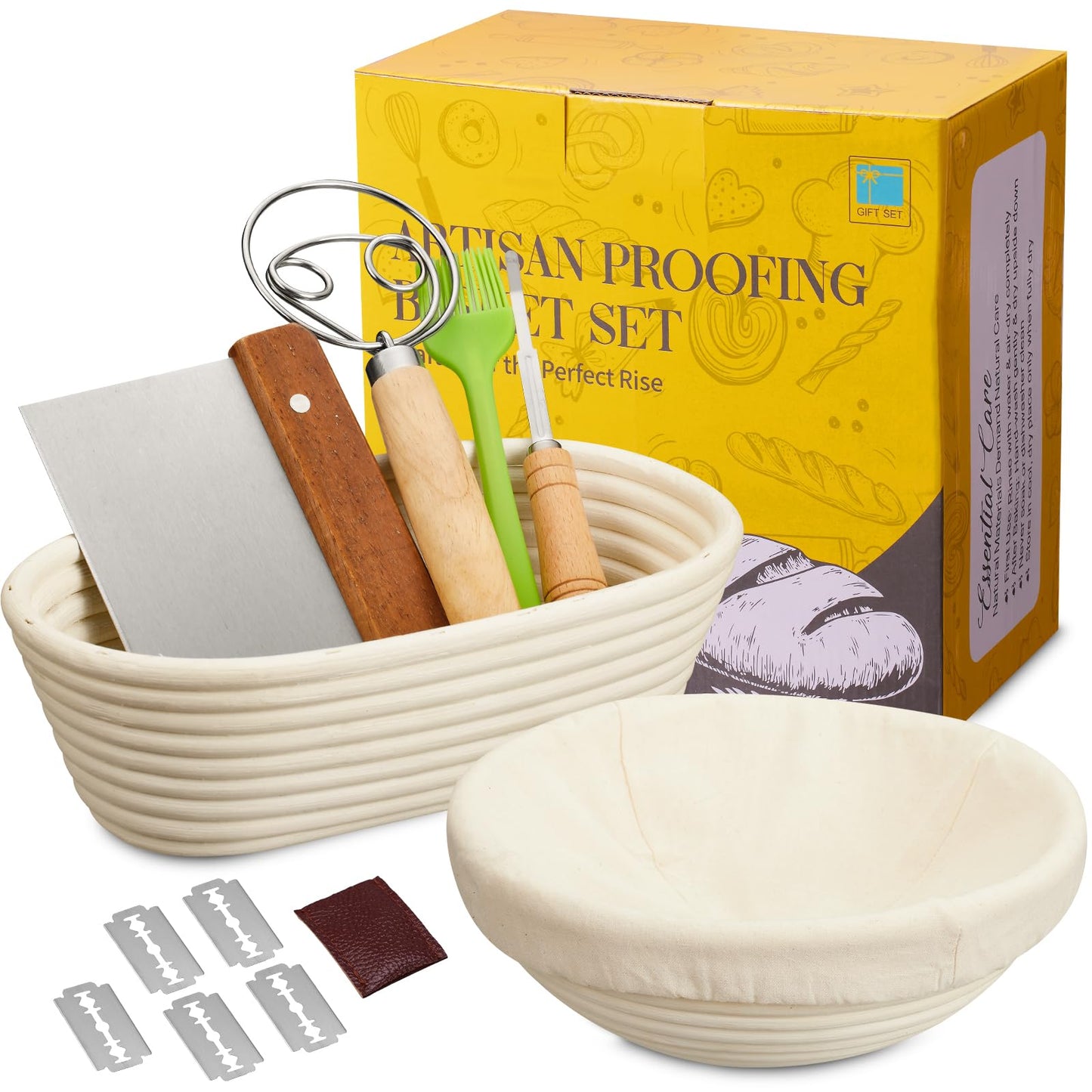 Dimpola Banneton Proofing Basket for Sourdough Bread, Handmade & Natural Rattan - Round Dough Rising Basket for Baking - Perfect for Artisan Breads (Round of 2 Gift Set)