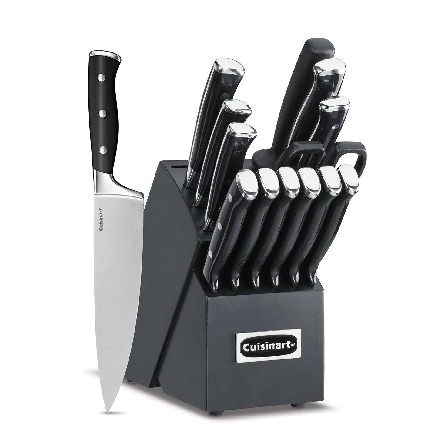 Cuisinart 15-Piece Knife Set with Block, High Carbon Stainless Steel, Forged Triple Rivet, White, C77WTR-15P