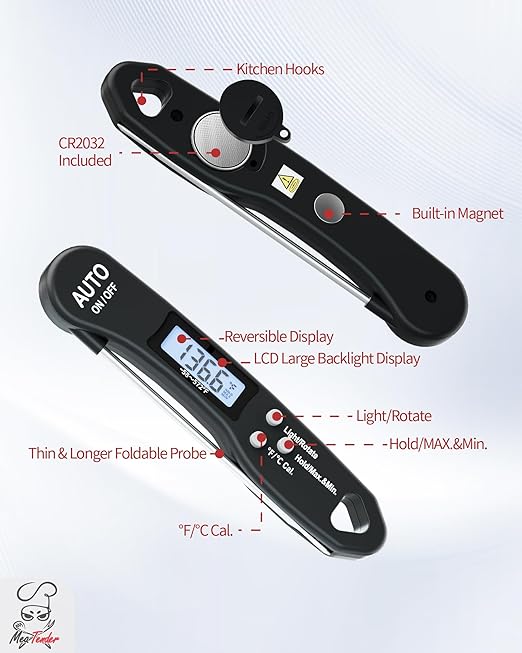 5-Pack Foldable Instant Read Digital Meat Thermometer, ±1°F Accuracy