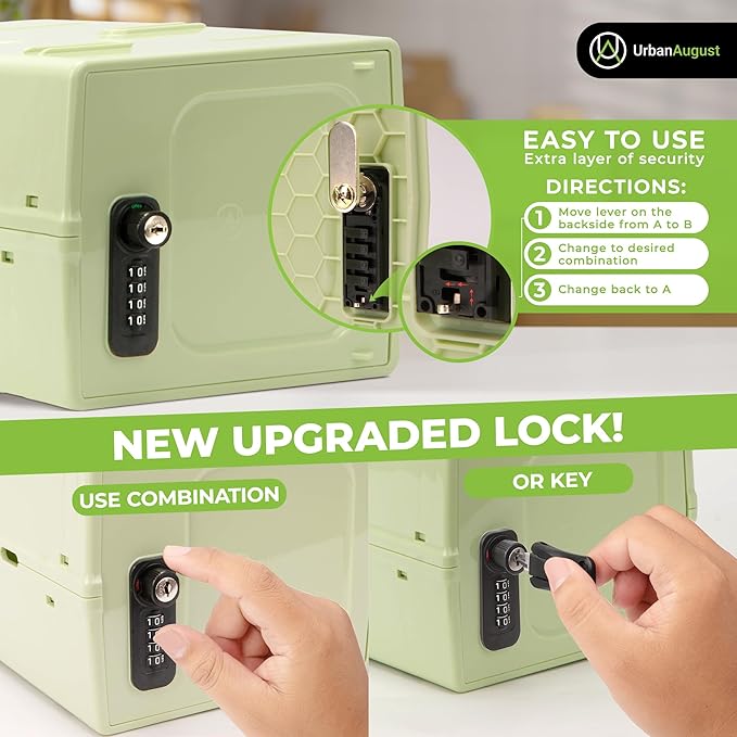 Urban August Dual Combination & Keyed Lockbox - Lockable Box for Everyday Use - Multi-Purpose lock for Home & Office Safety - Made of Industrial-Grade Plastic - One Size (Spring Green)
