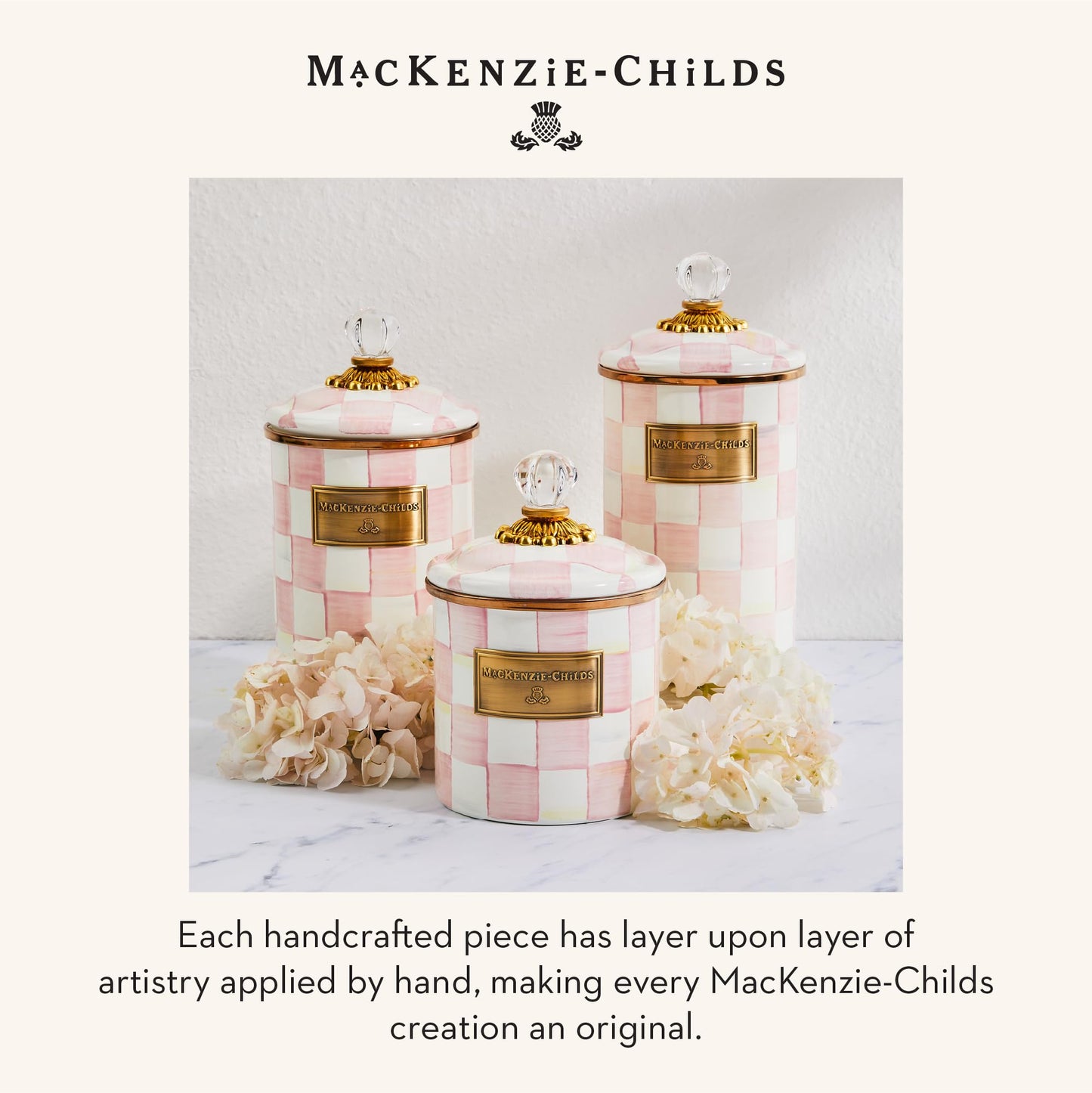 MACKENZIE-CHILDS Enamel Canister, Demi, Pink-and-White Rosy Check