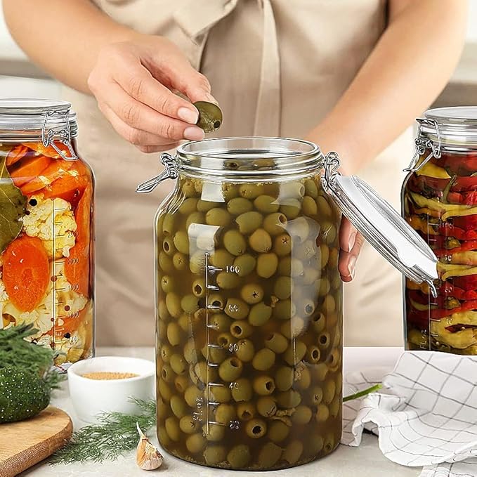 1 Gallon Round Glass Storage Jars, Airtight Glass Pickle Jars, Mason Jars