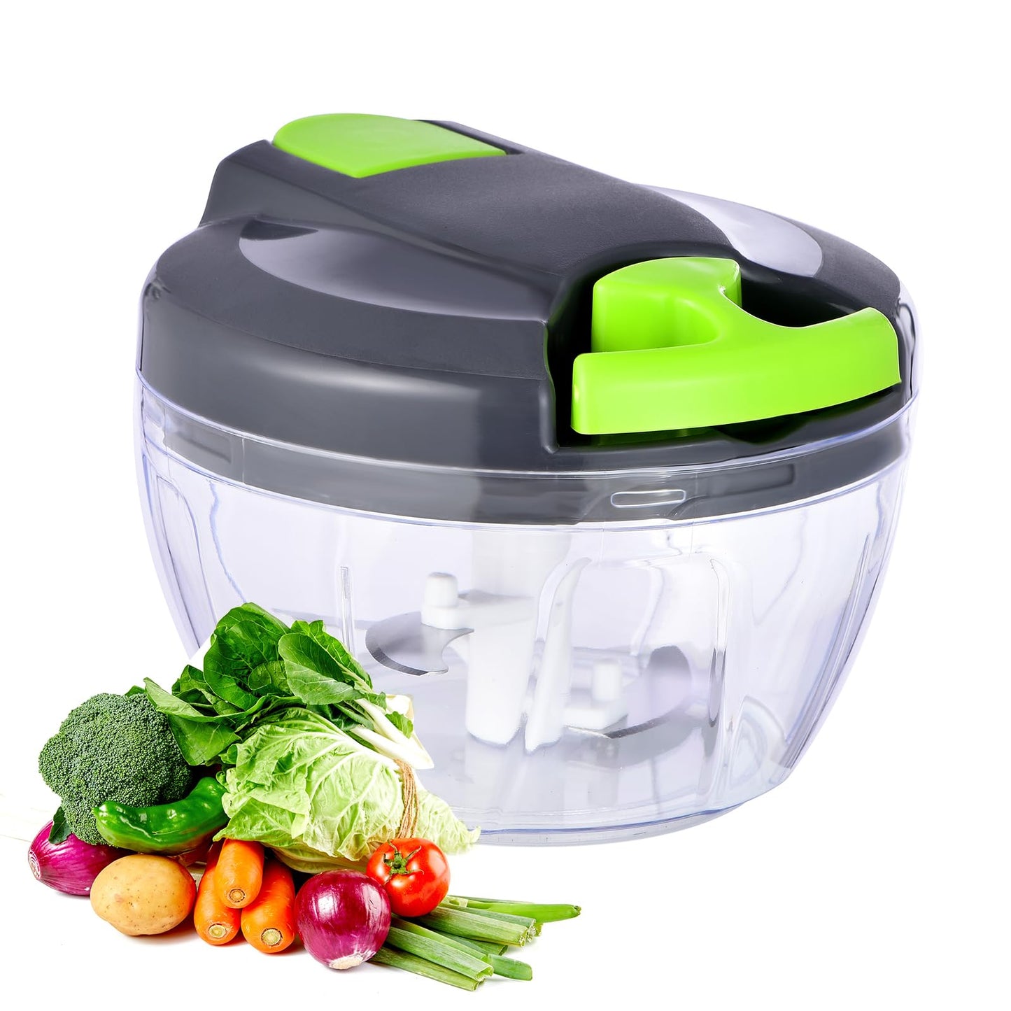 Ziweaye Manual Food Processor Vegetable Chopper, Portable Hand Pull String Garlic Mincer Onion Cutter for Veggies, Ginger, Fruits, Nuts, Herbs, etc., (900ml,Gray-blue)