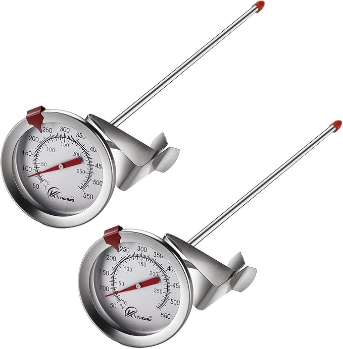 KT THERMO Candy/Deep Fry Thermometer with Instant Read,Dial Thermometer,12" Stainless Steel Stem Meat Cooking Thermometer,Best for Turkey,BBQ,Grill,Analog display