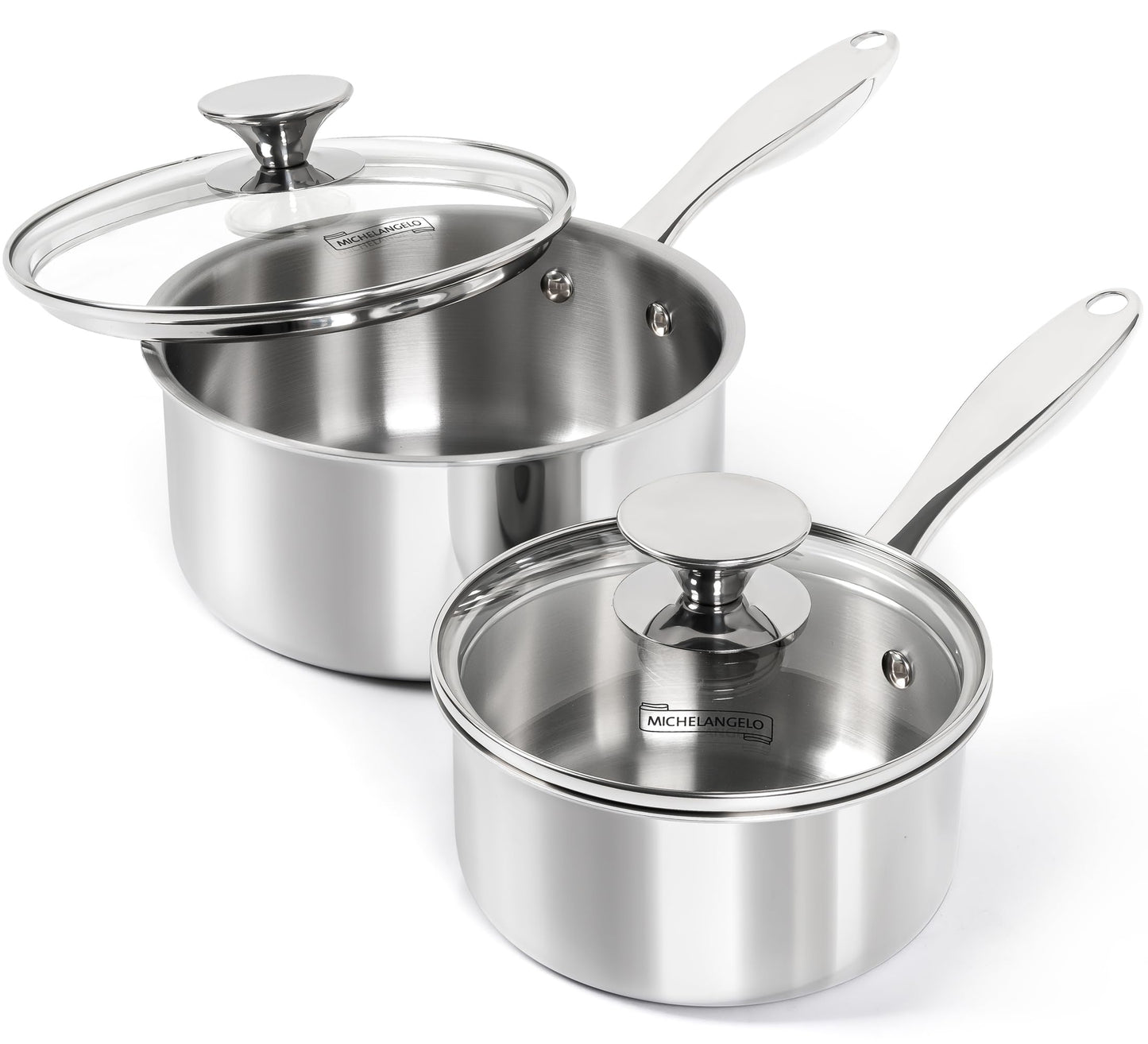 MICHELANGELO 3 Quart Saucepan with Lid & Steamer, Stainless Steel Sauce Pan with Triply Bottom, 3 QT Sauce Pot, Nonstick Saucepan Induction Compatible