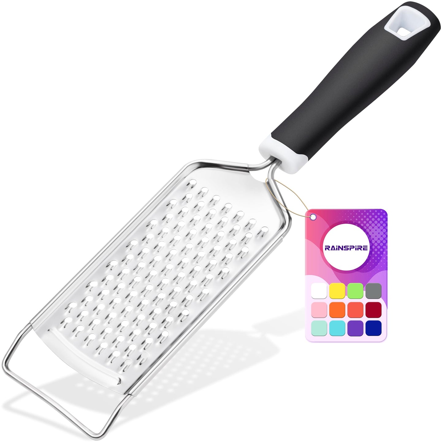 Rainspire Professional Cheese Graters for Kitchen Stainless Steel Handheld, Metal Lemon Zester Grater With Handle For Cheese, Chocolate, Spices, Kitchen Gadgets Tools, Soft Grip Handle (Blue)