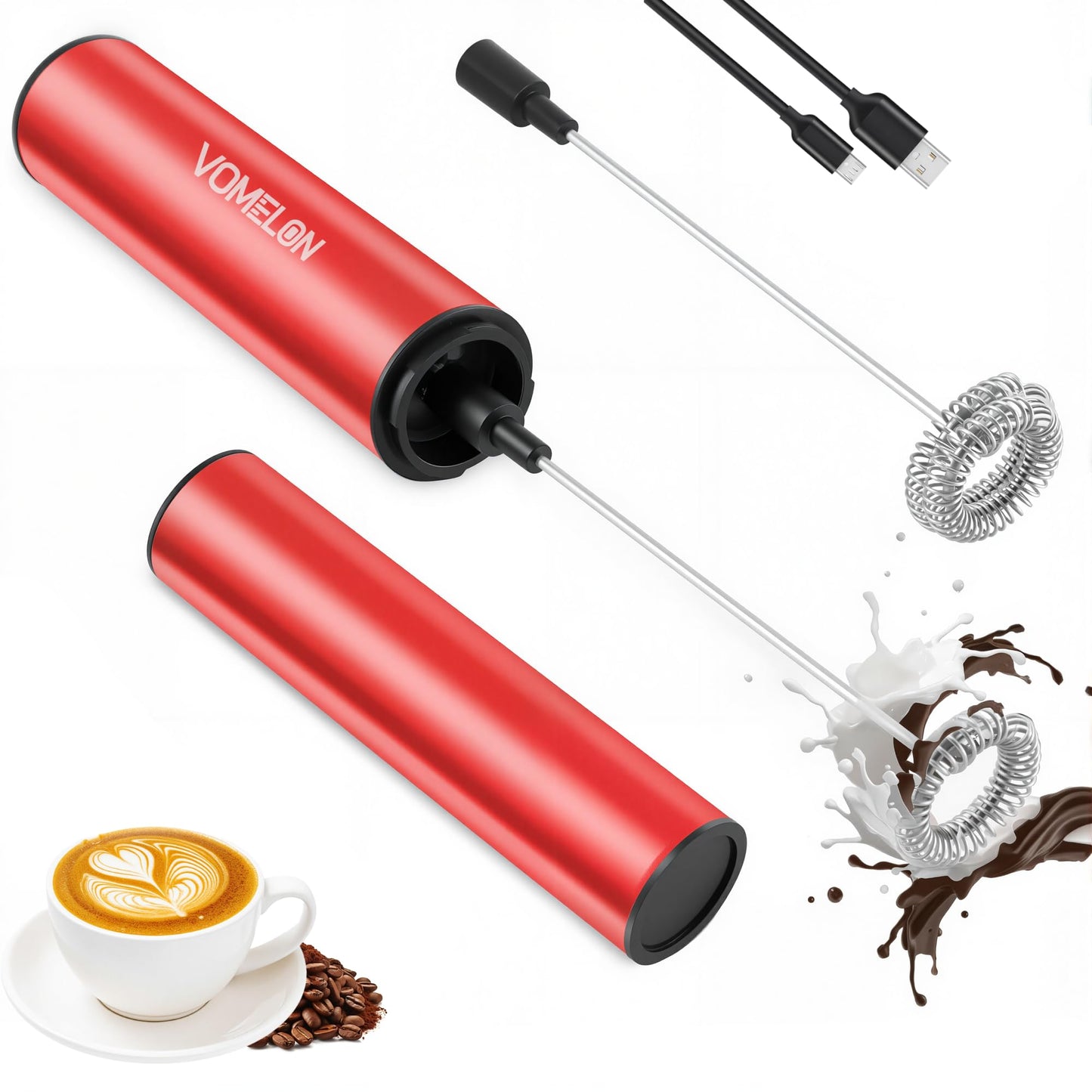 Rechargeable Milk Frother Battery Operated,2-Speed Portable Travel Frother,Electric Milk Foamer Coffee Frother for Latte, Cappuccino, Hot Chocolate Drink Mixer with Double Mini Whisks and USB Cable