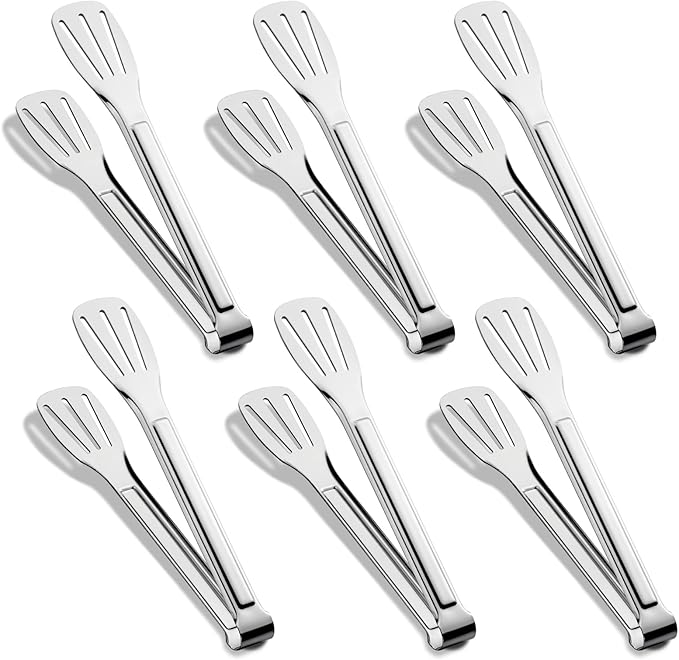 Amafox Kitchen Tongs 7 Inch, 8 Pack Stainless Steel Serving Tongs for Cooking Appetizers, Salad, Small Kitchen Tongs for Food, Dishwasher Safe
