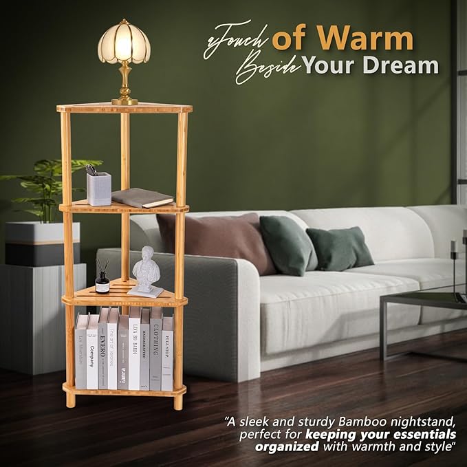GUGIGP 4-Tier Corner Shower Caddy Stand Bamboo,Standing Corner Shower Shelf,Shower Organizer,Shower Storage Shlves,Waterproof & Durable,Space-Saving Design for Bathroom Kitchen or Living Room