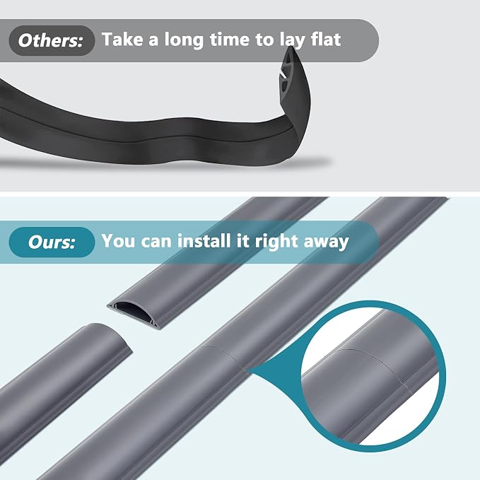 Cord Cover 6.6ft, Large Capacity Gray PVC Cord Hider
