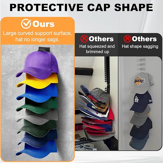 2 Pack Hat Organizer for Baseball Caps, Hat Rack for Wall Hold Up 16 Hats, Strong Adhesive & Screw-in Cap Holder hat hangers for Closet Door & Bedroom