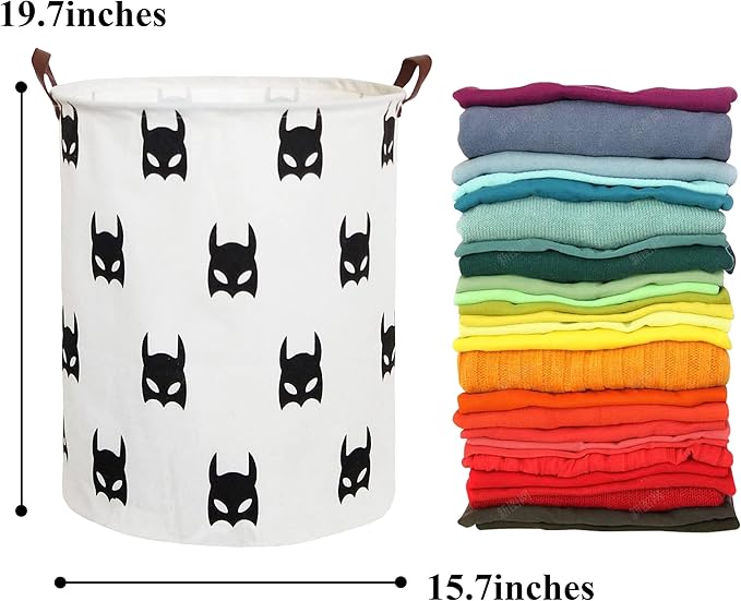 HIYAGON Large Sized Storage Baskets with Handle,Collapsible & Convenient Home Organizer Containers for Kids Toys,Baby Clothing (Black Bats)