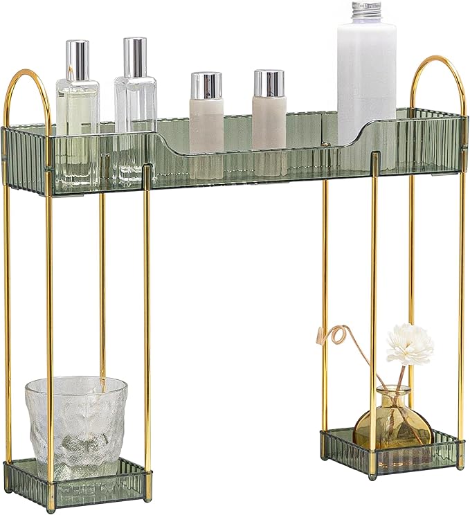 YCIA&DONE Bathroom Countertop Organizer Over The Faucet, Narrow Counter Organizers Above Sink, Table Mounted Faucet Sink Shelf for Kitchen, Toilet, Laundry(Vintage Green)