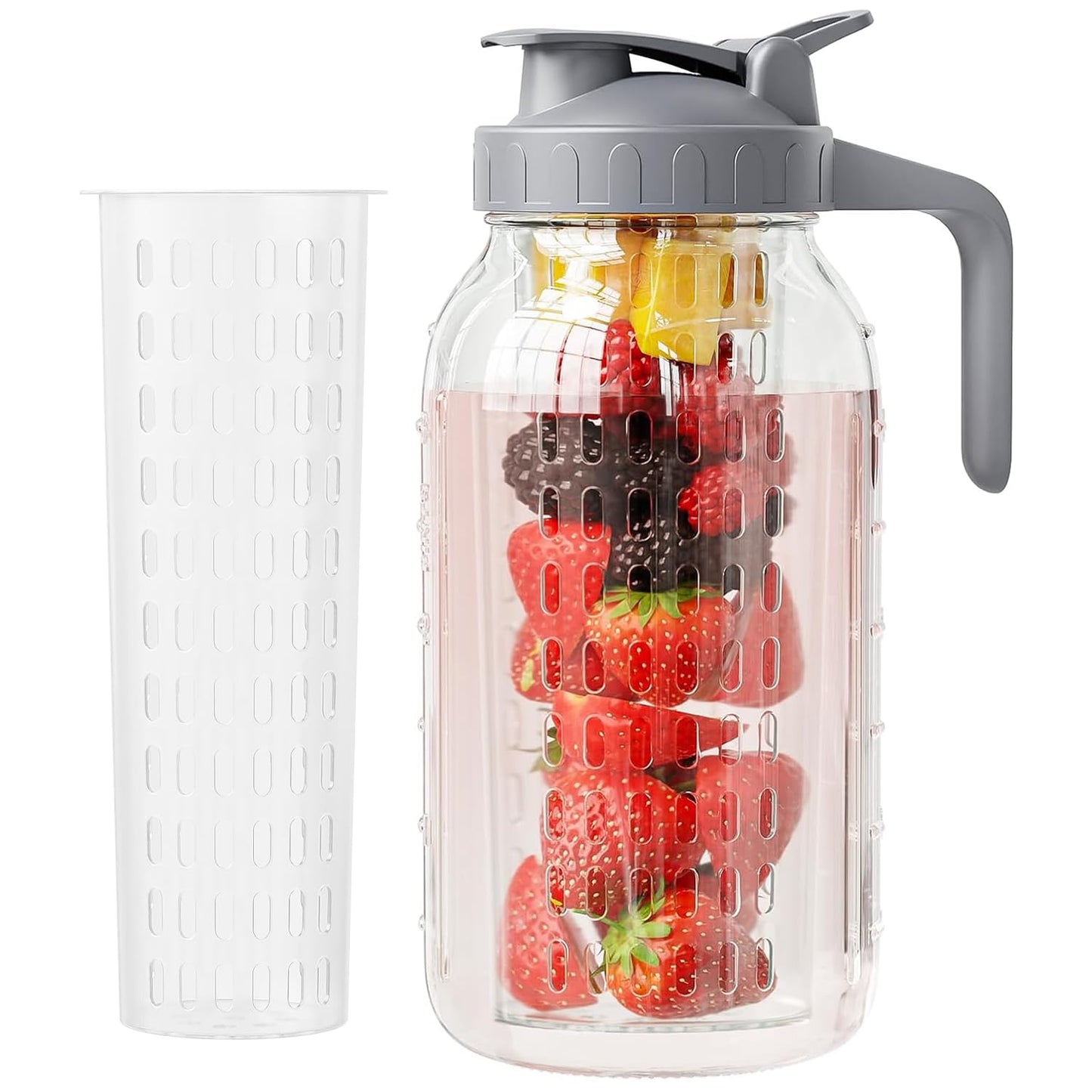 JunVpic Glass Pitcher with lid, 64 oz Wide Mouth Mason Jar