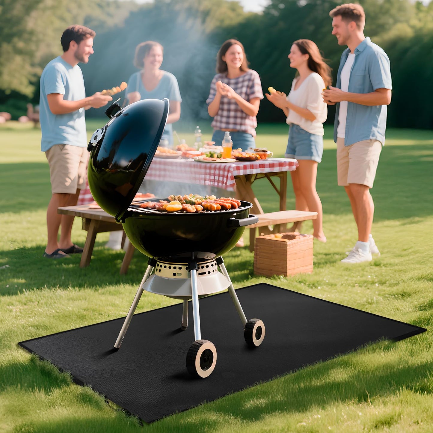 Eongreat 48x30 inch Under Grill Mats for Outdoor Grill, Double-Thickened Fireproof Patio Deck Protector Mat, Oil-Proof Waterproof BBQ Mat for Under Grill, Fireplace/Fire Pit Mat Grill Floor Pads