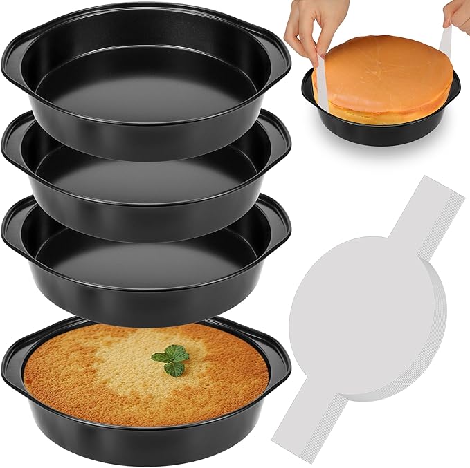 8 Inch Cake Pan, 3PCS Nonstick Baking Pans Set with 100PCS Parchment Paper