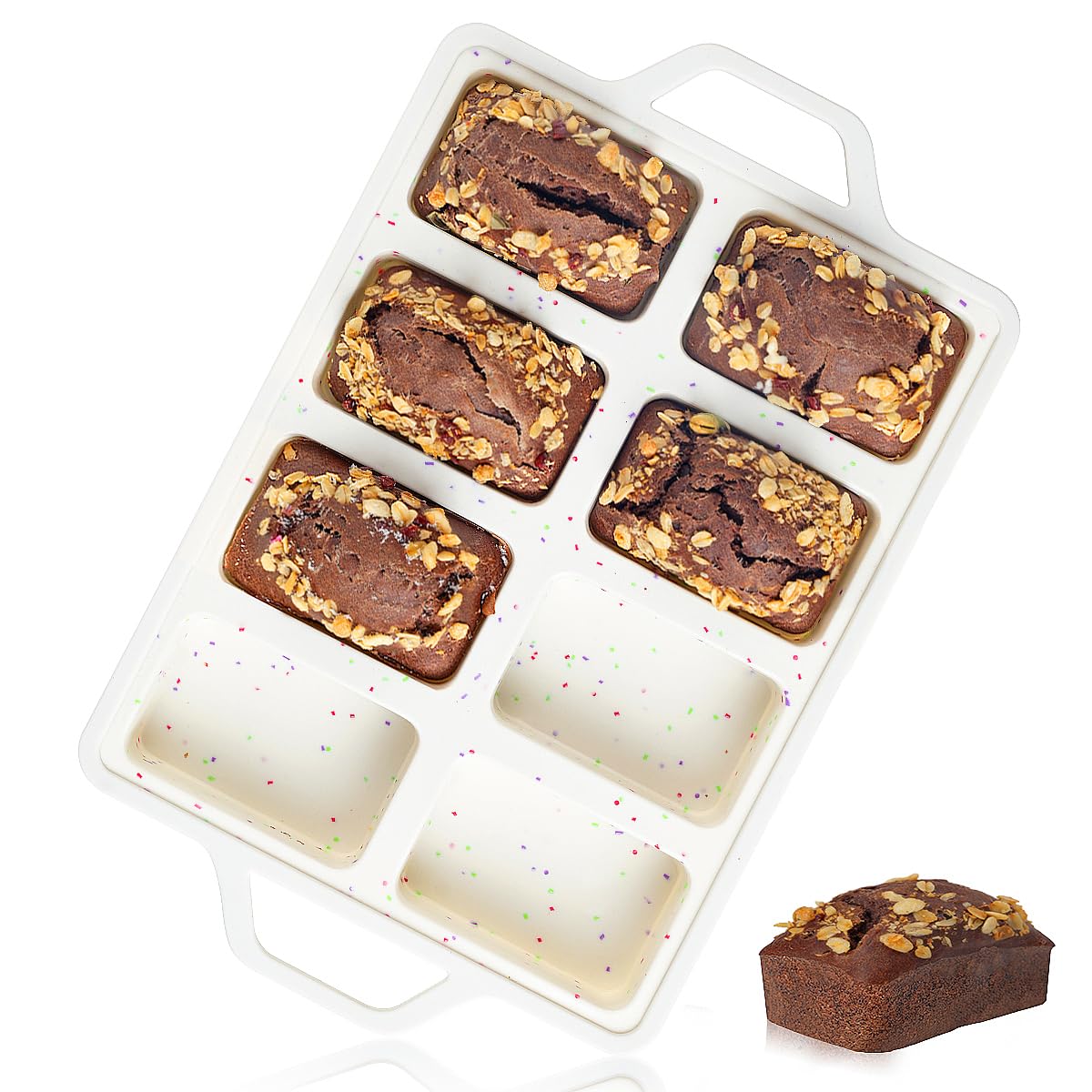 Mini Loaf Pan, Metal Reinforced Silicone Mini Bread Loaf Pan Nonstick Cornbread Pan 8 Cavities Silicone Molds for Baking Bread, Loaf, Meatloaf, Brownie, Butter