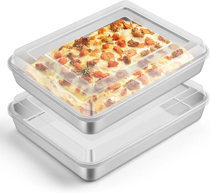 Leonyo 2 Pcs Lasagna Pan with Lid, 9.3 x 7 x 2 Inch Cake Pan Baking Sheets