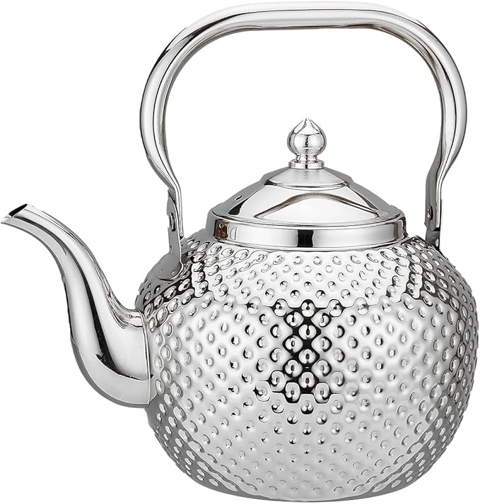 SANQIAHOME 1500ml Teapot with Infuser Stainless Steel Lifting Handle Tea Maker Silver