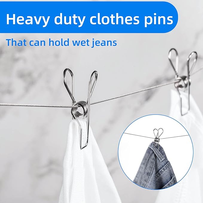 40 Pack Wire Clothes Pins Heavy Duty Outdoor, Stainless Steel ClothesPins for Hanging Clothes, Metal Clothes Pegs, Clothing Clips, Laundry Pins 2.0mm Diameter 6cm Long