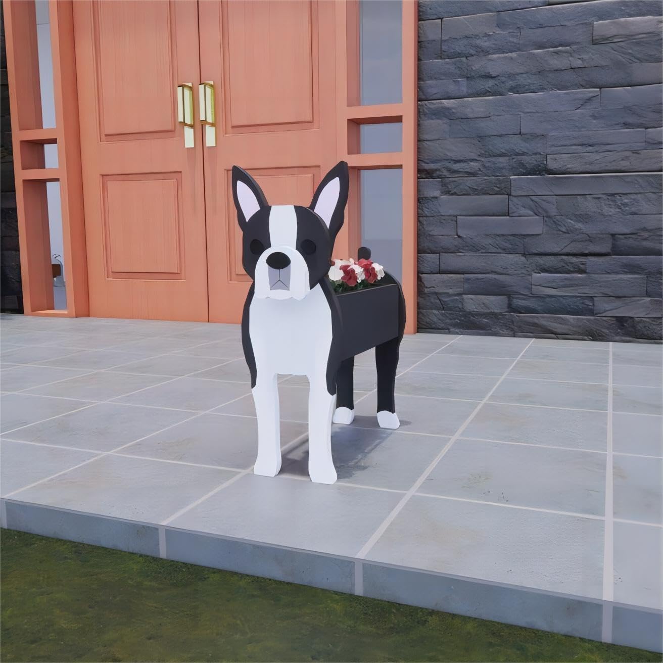 Bamboo's Grocery LoKii Boston Terrier Dog Planter, Cute Dog Plant Pot, Animal Shape Plant Containers, for Outdoor Indoor and Garden Decoration Plants