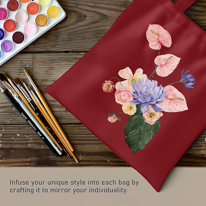 MOLOVA 1 Pack Available Premium Canvas Reusable Tote Gift Bags,Made of Natural Canvas with Handle,Work,DIY,Shopping(Red)