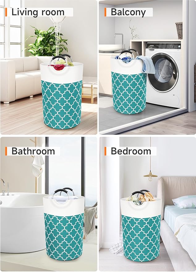 Large Laundry Basket Laundry Hamper Bag Washing Bin Clothes Bag Collapsible Tall with Handles Waterproof Travel Bathroom College Essentials Storage for College Dorm, Family (Green) 75L