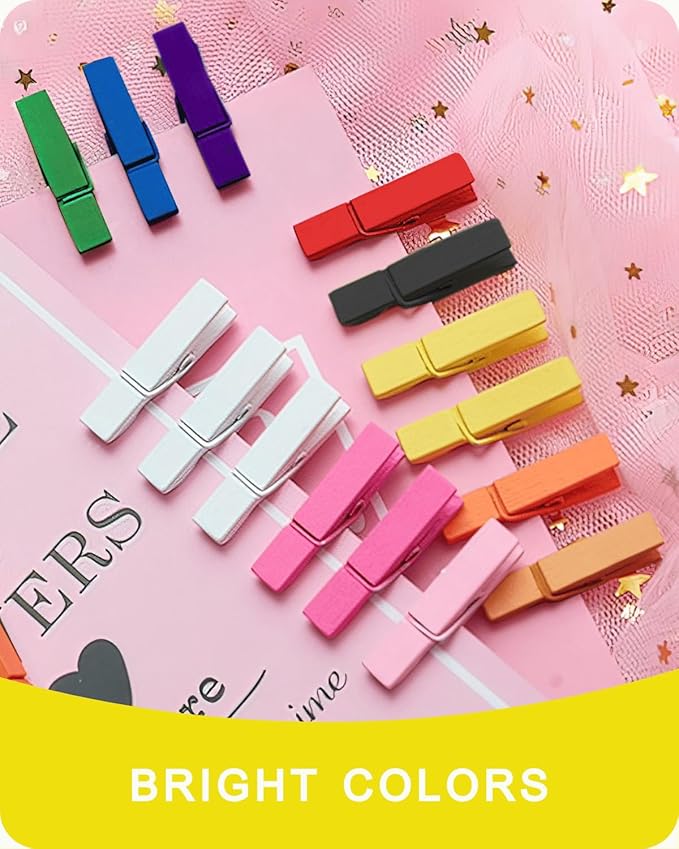 Mini Clothes Pins Wooden Colored Small Clothespins for Photo 1.4 Inch 50 PCS Yellow, Tiny Clips Close Pin for Baby Shower Classroom Crafts Project Decorations Hanging Pegs