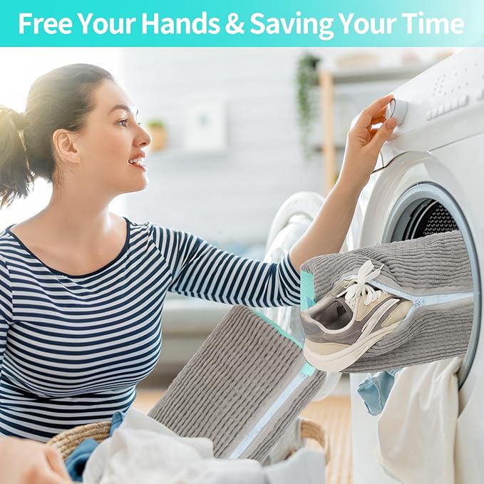 2Pcs Shoe Washing Machine Bag,Cleaning Bag for All Shoe Types,Laundry Shoe Bag for Washer and Dryer (Gray)