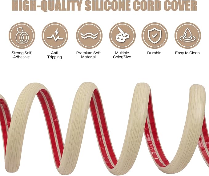 Floor Cord Cover Self Adhesive Cord Hider, 10FT Cable Management, Extension