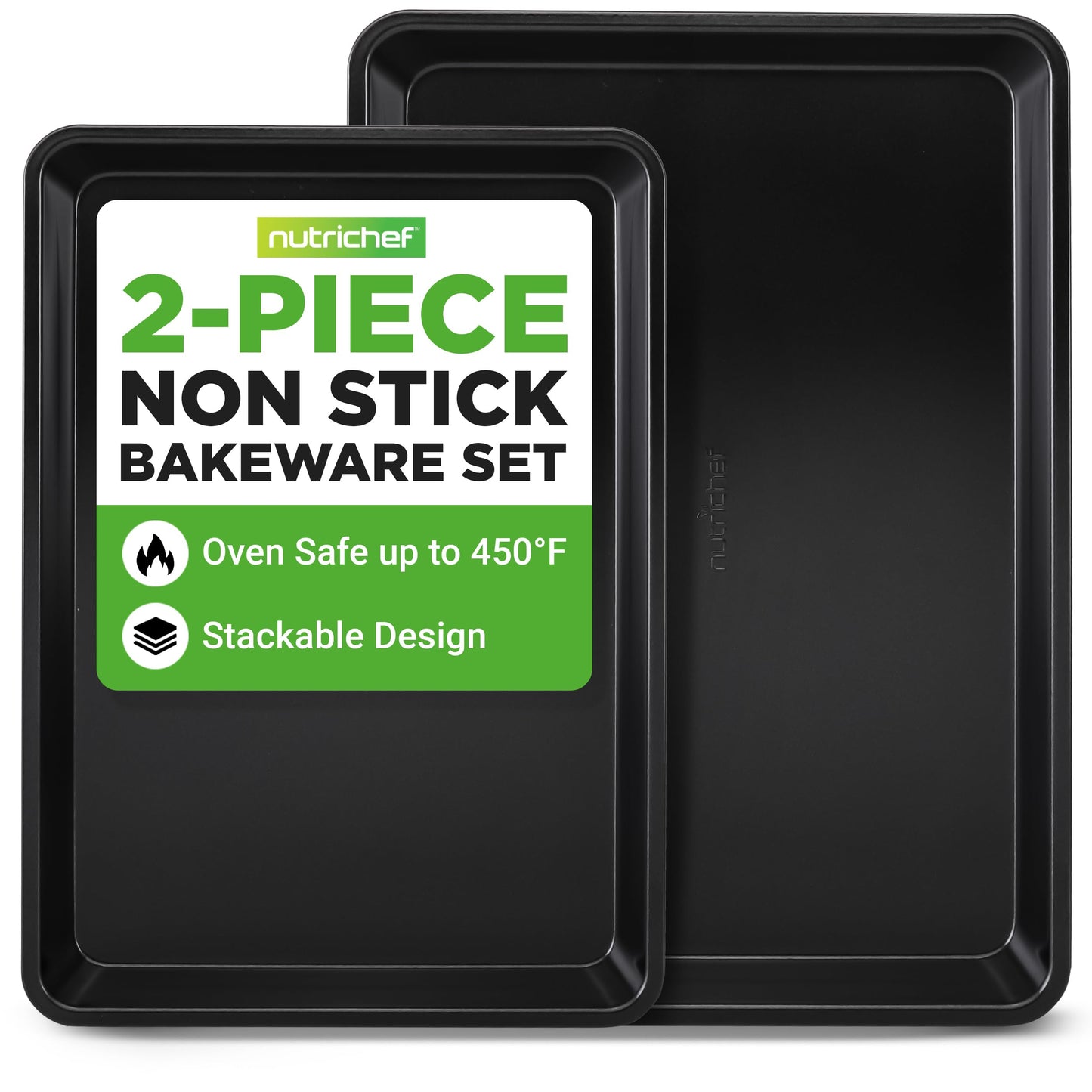 NutriChef 2-Piece Large & Medium Cookie Sheets for Baking - Non Stick Baking Sheet for Cookies, Sheet Cakes & Roasting - Dishwasher Safe - Gray
