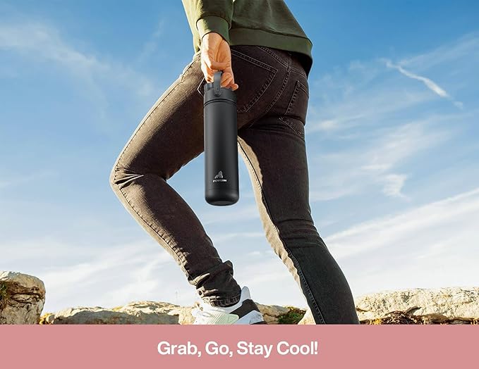 POWCAN 26 oz Insulated Water Bottle with 2-in-1 Straw and Spout Lid, Keep Cold 24H, Leak-Proof, Fits in Car Cup Holder, Stainless Steel Water Bottle for Sports, Travel, Gym and School (Pinkwild Bloom)