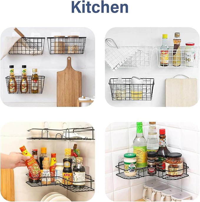 YOLOPLUS+ 8 Pack Shower Caddy Adhesive Hooks Replacement, Strong Sticker Hooks for Bathroom Shower Caddy Corner Shelf Basket Soap Dish Hanging Hooks, No Drilling Shower Kitchen Accessories