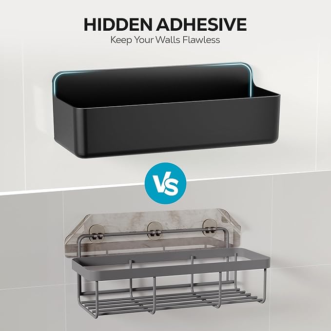 Nieifi Adhesive Wall Shelf, Shower Sheves 2 Pack, Shower Organizer for Bathroom Organization (Black)