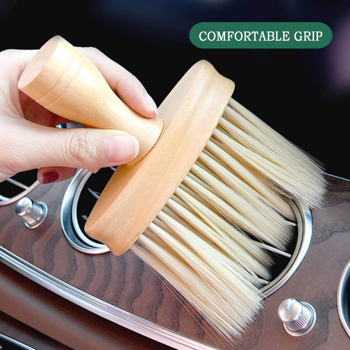 Ultra Soft Detail Car Interior Cleaning Brush - Dusting & Deep Cleaning, Wooden Handle, 2 Pack