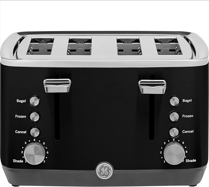 GE 2 Slice Black Stainless Steel Toaster, Extra Wide Slots for Toasting Bagels, Breads, Waffles & More, 7 Adjustable Shade Settings, Removable Crumb Tray, Countertop Kitchen Essentials, 850 Watts