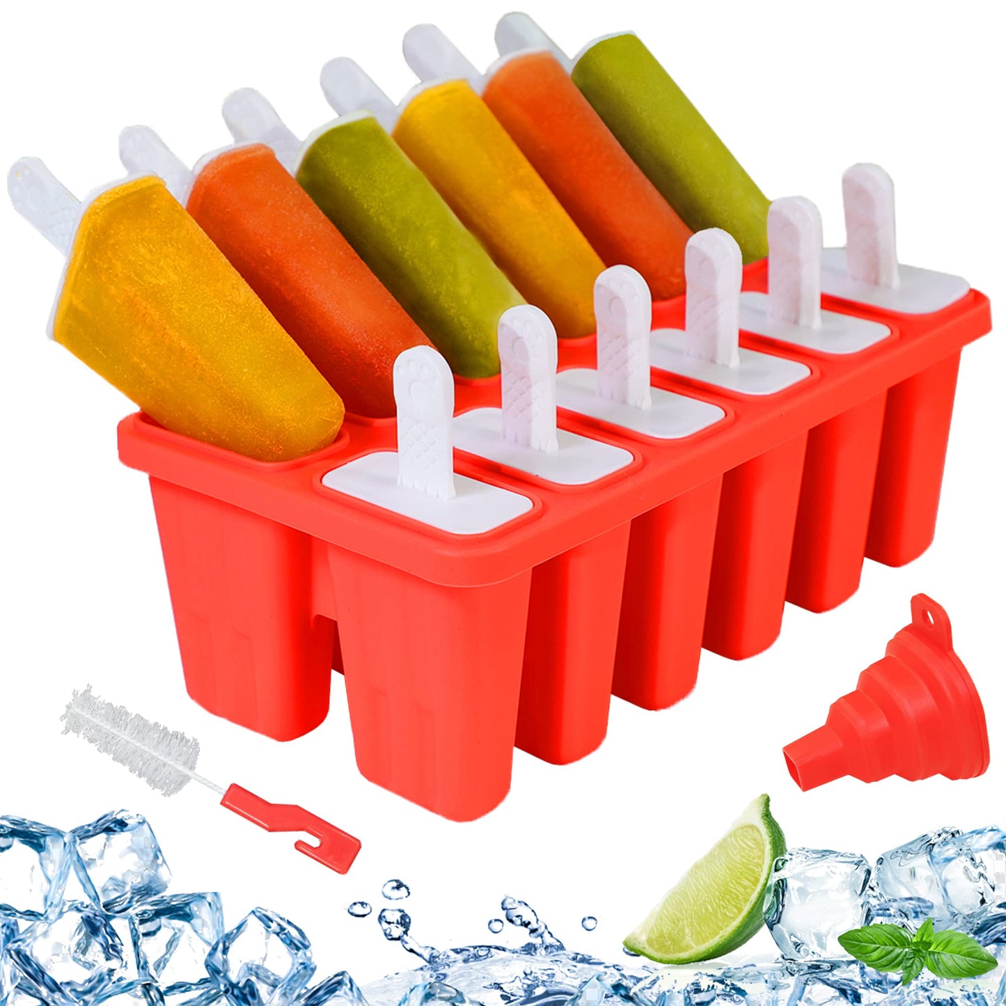 Silicone Popsicle Molds 10-cavity, DIY Ice Pop Mold for Kids Adult Teens, BPA Free Ice Cream Molds for Party Yogurt Juice Smoothies Sticks