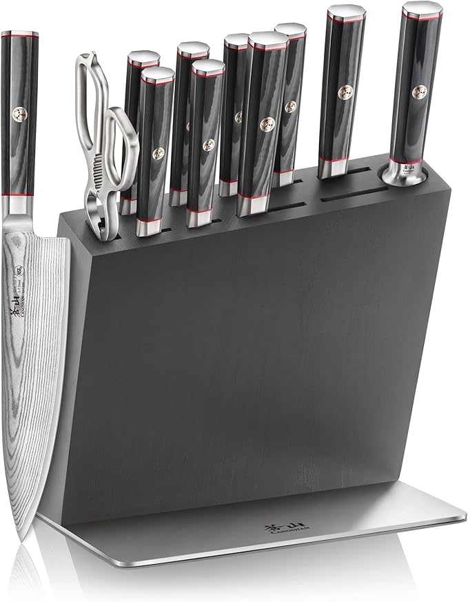 Cangshan YARI Series HUA Knife Block Set, X-7 Damascus Steel, Ash Wood Block (6-Piece)