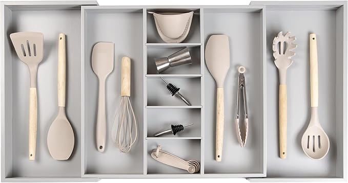 KitchenEdge Utensil & Junk Drawer Organizer, 19-33 in, White Bamboo